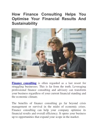 how finance consulting helps you optimise your