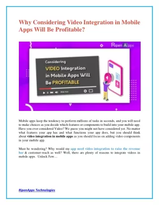 why considering video integration in mobile apps