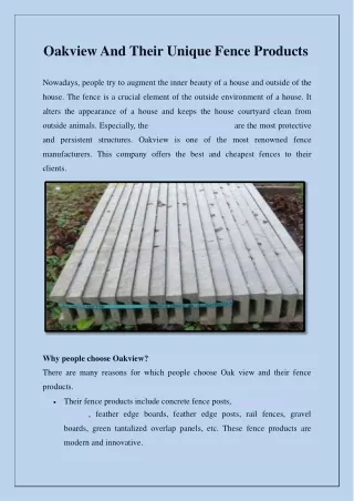 oakview and their unique fence products