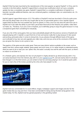 asphalt 9 mod has been launched