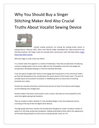 Why You Should Buy a Singer Stitching Maker And Also Crucial Truths About Vocalist Sewing Device-converted