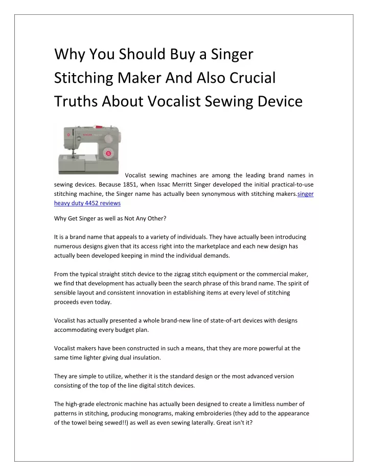 why you should buy a singer stitching maker