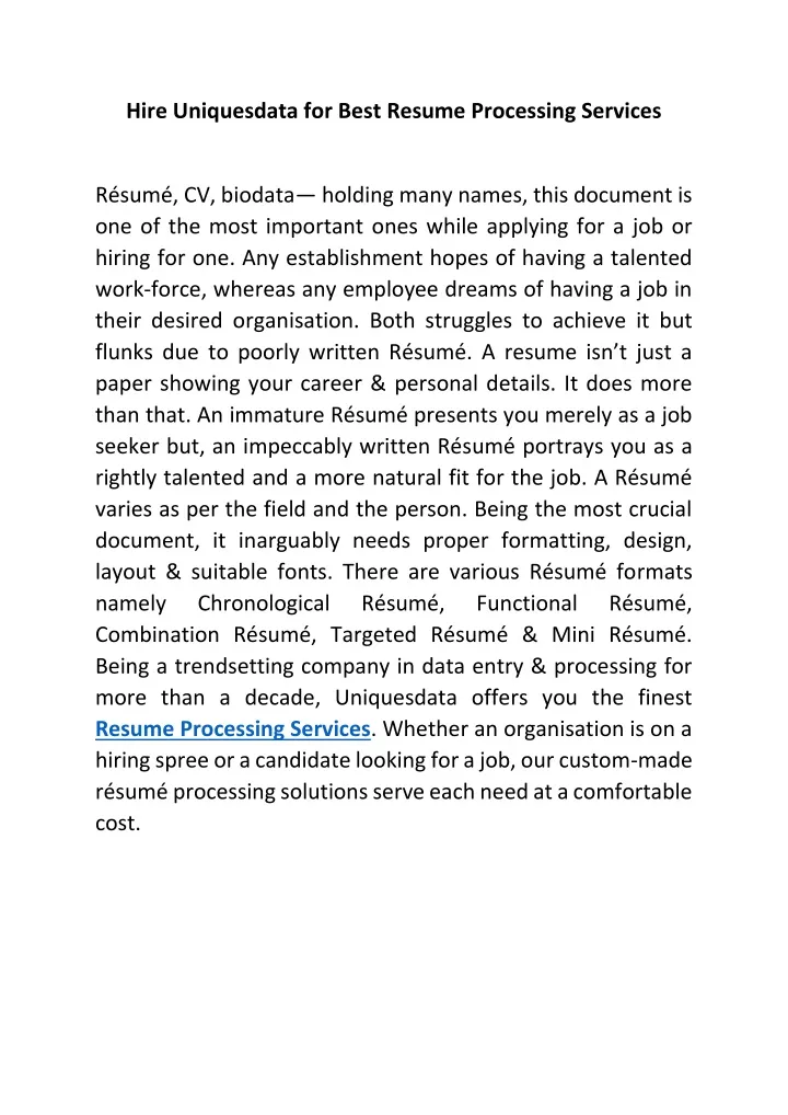 hire uniquesdata for best resume processing
