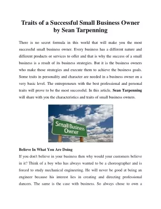 Successful Small Business Owner Traits by Sean Tarpenning