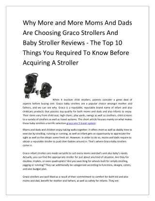 Why More and More Moms And Dads Are Choosing Graco Strollers And Baby Stroller Reviews - The Top 10 Things You Required