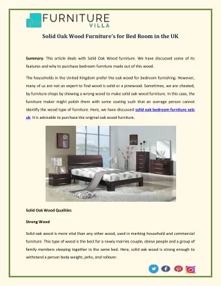 Solid Oak Wood Furniture’s for Bed Room in the UK