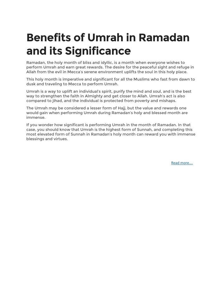 benefits of umrah in ramadan and its significance