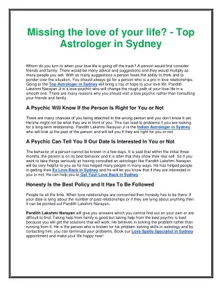 Missing the love of your life? - Top Astrologer in Sydney