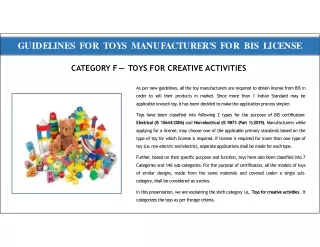 Guidelines for toys manufacturer’s for bis license - Toys for creative activities