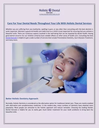 Care for Your Dental Needs Throughout Your Life With Holistic Dental Services