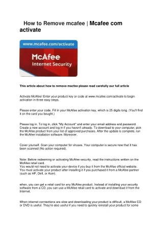 How to Remove mcafee | Mcafee com activate