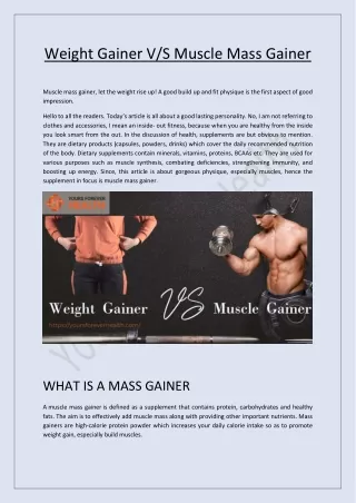 weight gainer v s muscle mass gainer