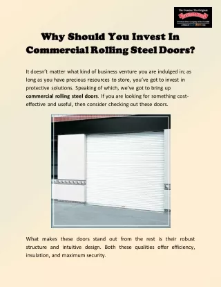 Benefits Of Using Commercial Rolling Steel Doors | Overheadfoothills