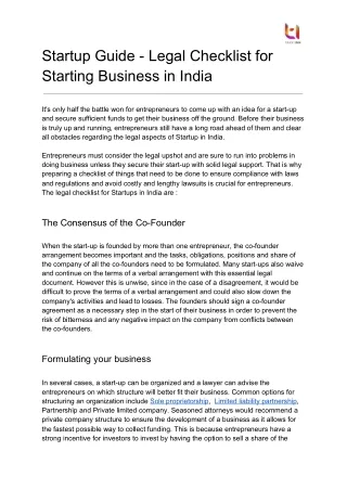 Startup Guide - Legal Checklist for Starting Business in India