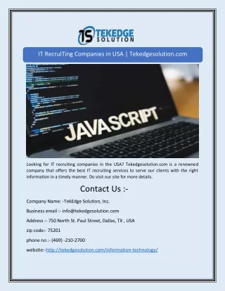IT RecruITing Companies in USA | Tekedgesolution.com