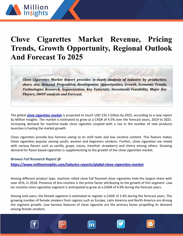clove cigarettes market revenue pricing trends