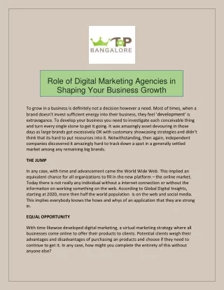 Role of Digital Marketing Agencies in Shaping Your Business Growth