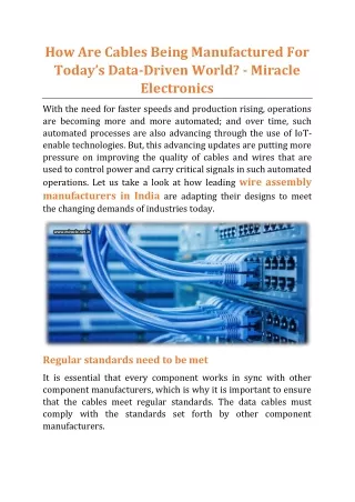 how are cables being manufactured for today