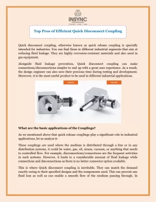 Top Pros of Efficient Quick Disconnect Coupling