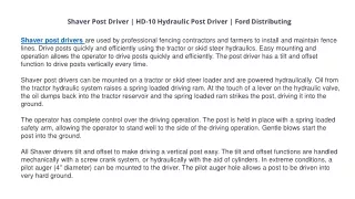 Shaver Post Driver | HD-10 Hydraulic Post Driver | Ford Distributing
