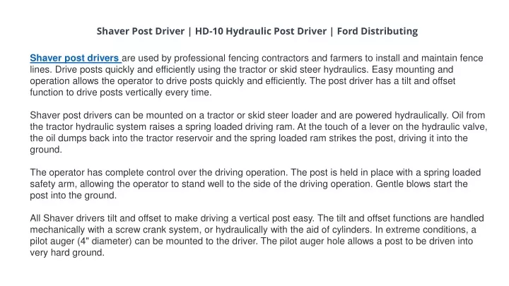 shaver post driver hd 10 hydraulic post driver