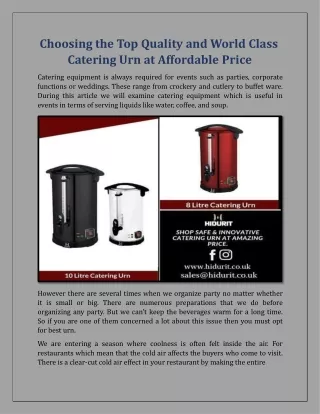 Choosing the Top Quality and World Class Catering Urn at Affordable Price