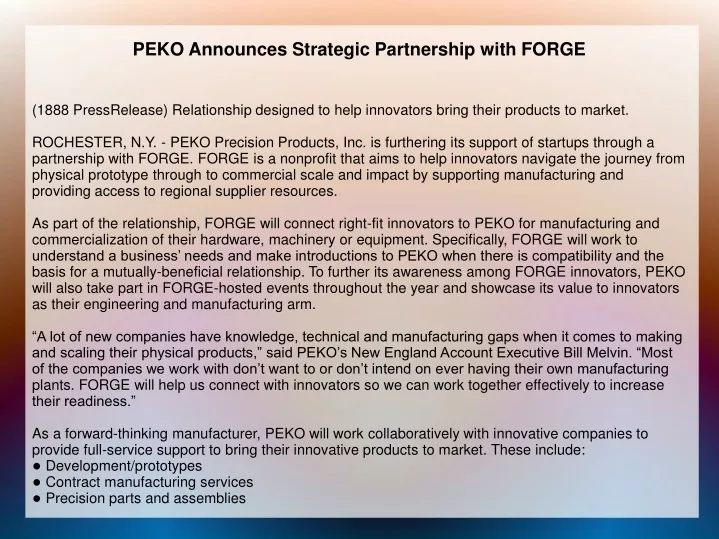 peko announces strategic partnership with forge