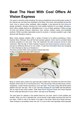 Beat The Heat With Cool Offers At Vision Express
