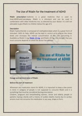 The Use of Ritalin for the treatment of ADHD