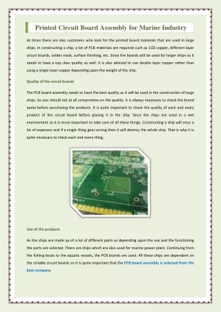 printed circuit board assembly for marine industry