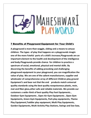 7 Benefits of Playground Equipment for Your Child's