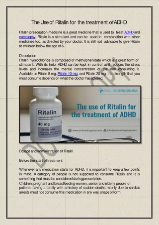 The Use of Ritalin for the treatment of ADHD