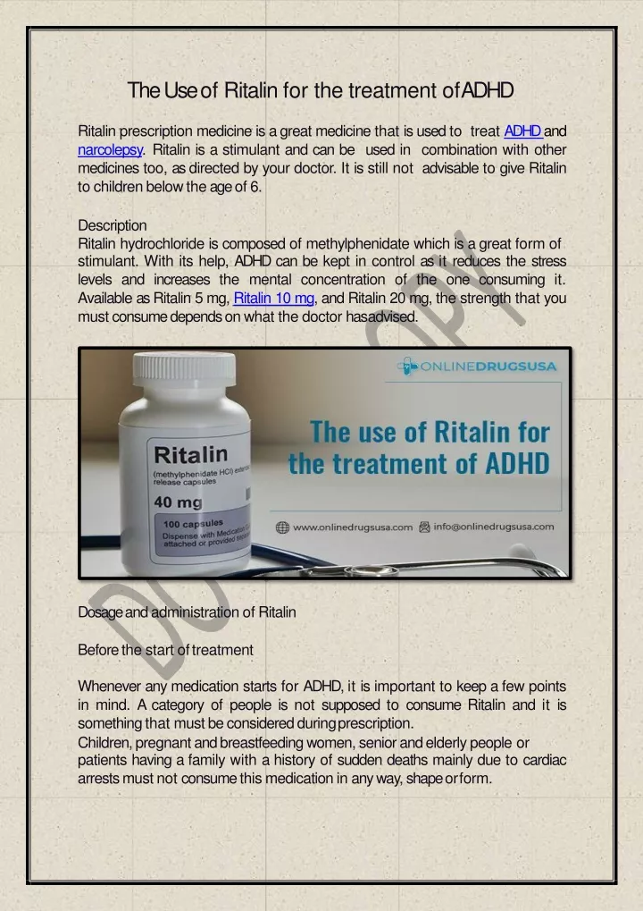 the use of ritalin for the treatment of adhd