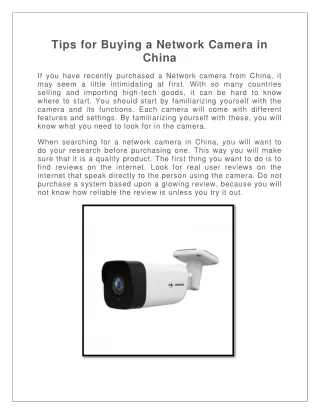 Tips for Buying a Network Camera in China