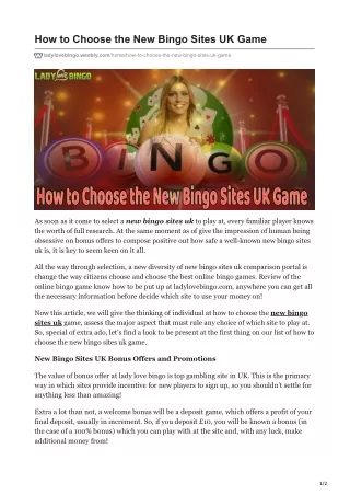 How to Choose the New Bingo Sites UK Game