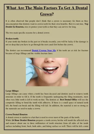 what are the main factors to get a dental crown