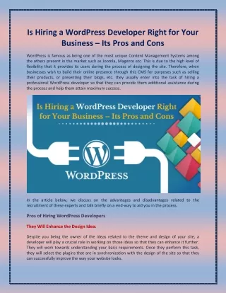 is hiring a wordpress developer right for your