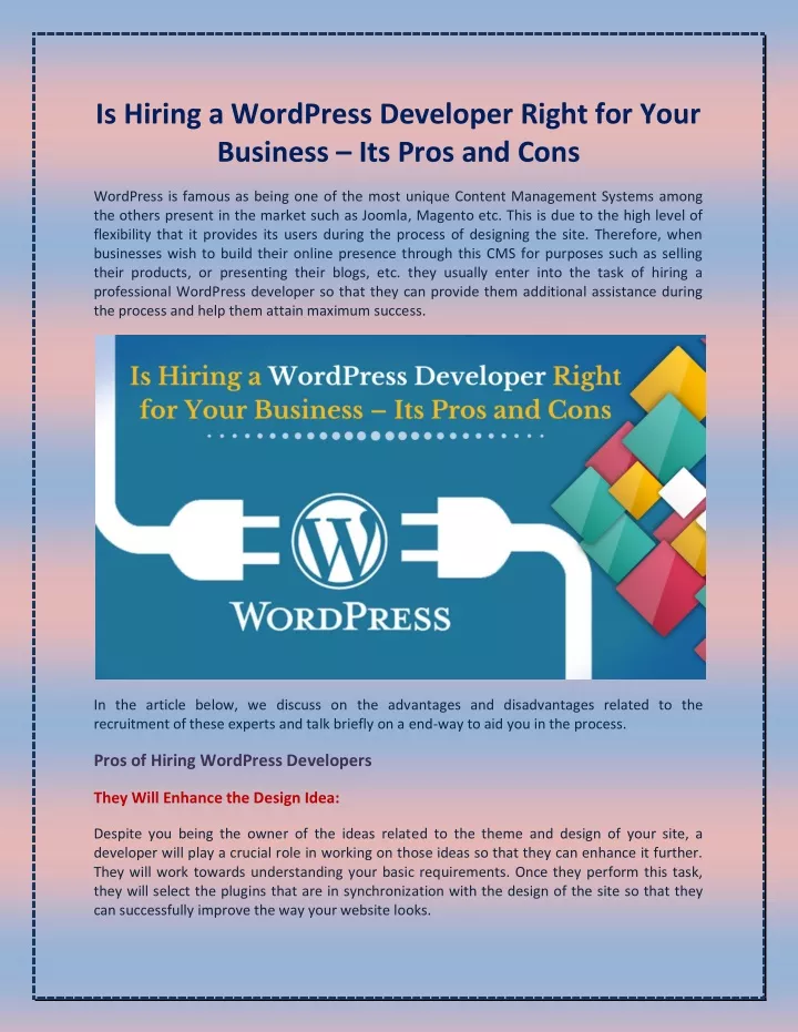 is hiring a wordpress developer right for your