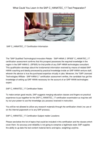 what could you learn in the sap c hanatec 17 test