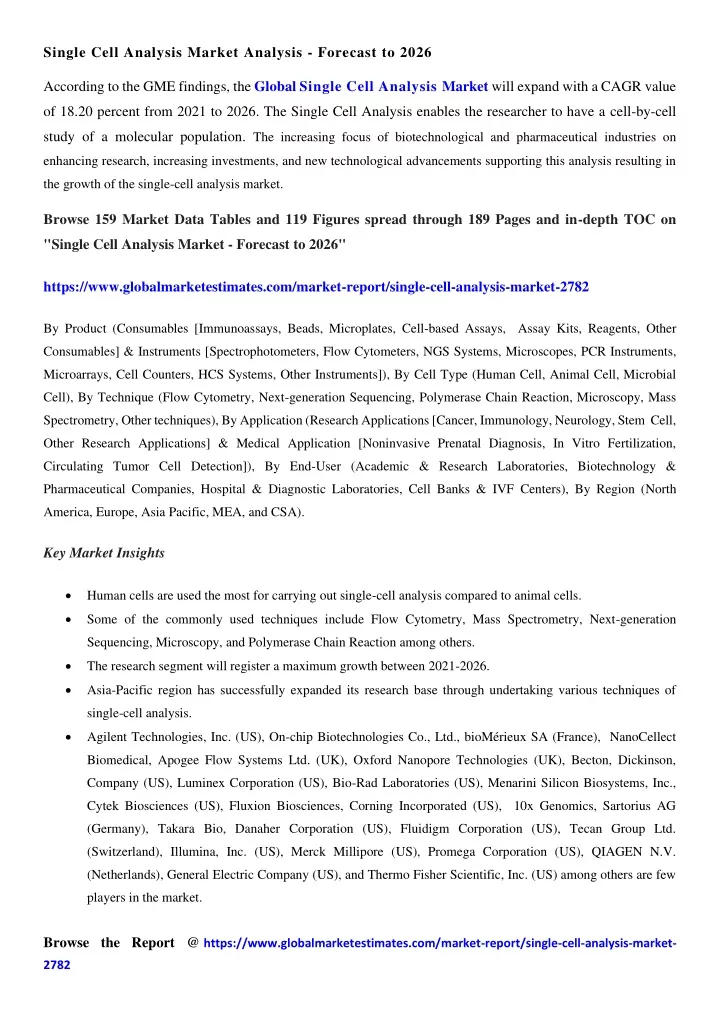 single cell analysis market analysis forecast