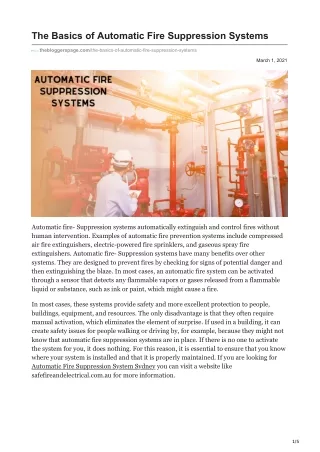 The Basics of Automatic Fire Suppression Systems