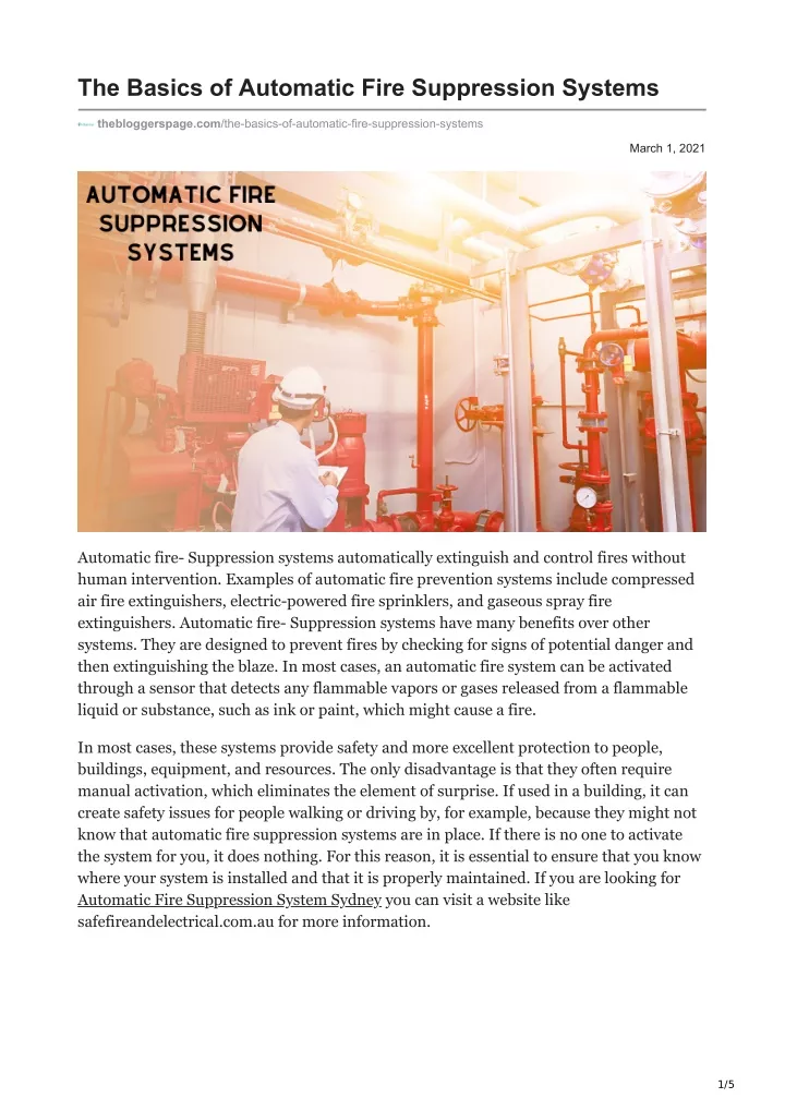 the basics of automatic fire suppression systems