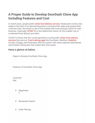 A Proper Guide to Develop DoorDash Clone App Including Features and Cost