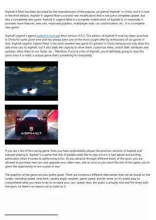 asphalt 9 mod has been launched