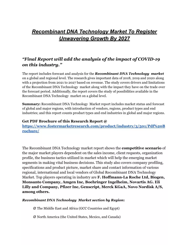 recombinant dna technology market to register