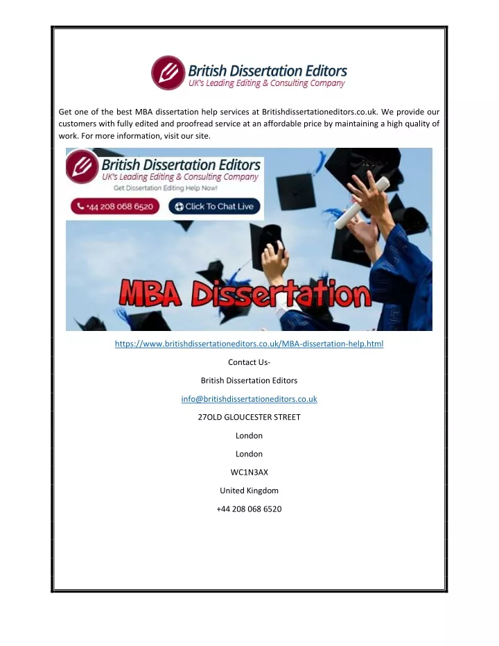 get one of the best mba dissertation help