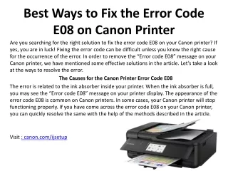 Best Ways to Fix the Error Code E08 on Canon Printer