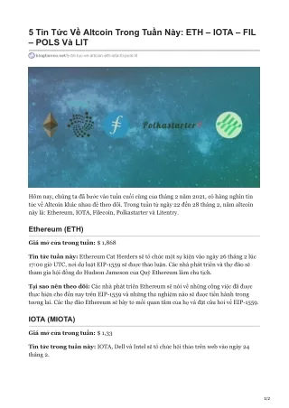 5 tin t c v altcoin trong tu n n y eth iota