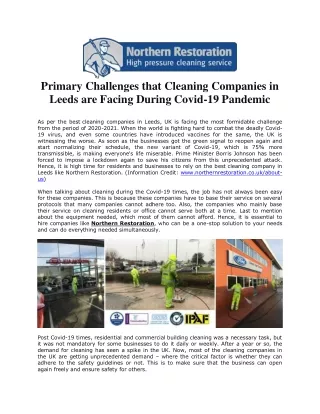 Primary Challenges that Cleaning Companies in Leeds are Facing During Covid-19 Pandemic
