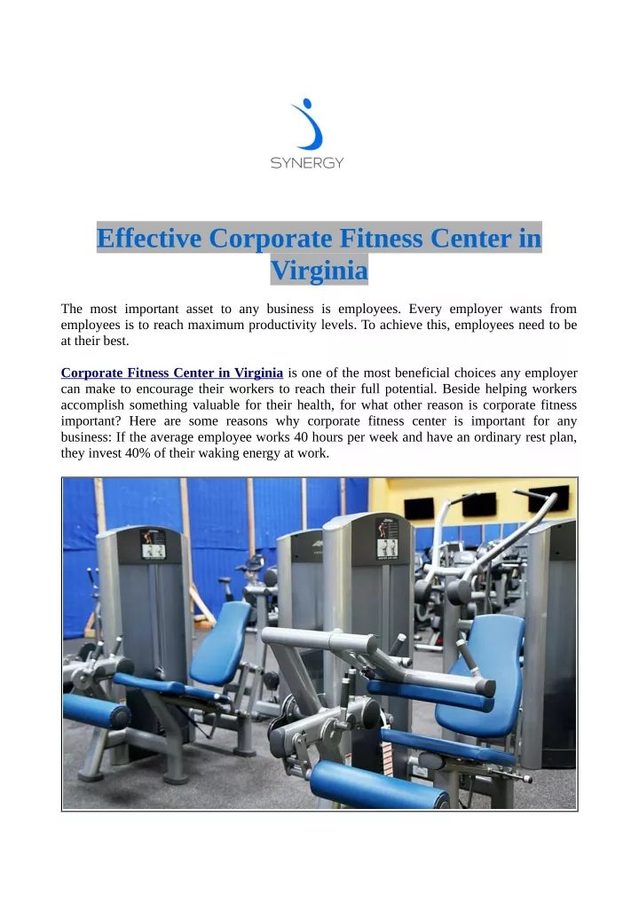 effective corporate fitness center in virginia